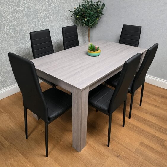 Kosy Koala Dining Table With 6 Chairs Grey Dining Set With 6 Black Chairs Dining Furniture