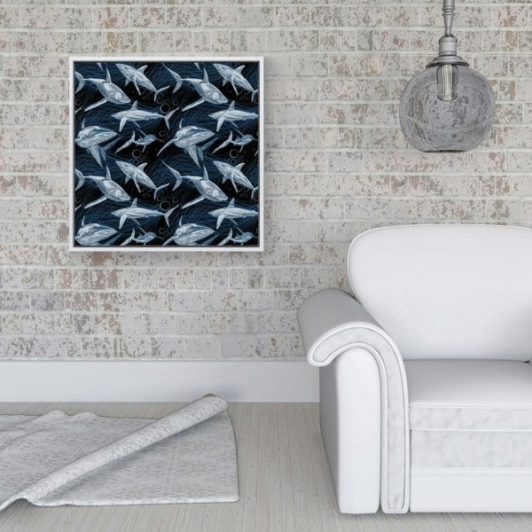 Warren Reed Hand Drawn Shark Pattern Framed Canvas