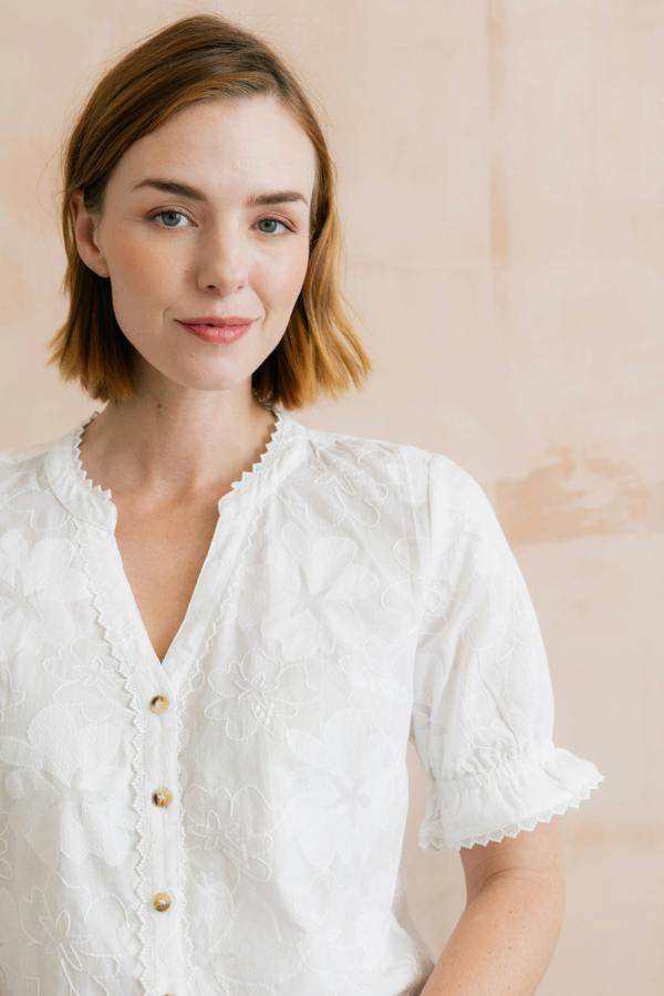 Lily & Me Pintail Embroidered Cotton Blouse White