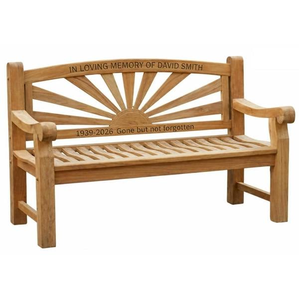 Memorials Direct Premium Chunky Teak Sunrise Memorial Bench, Add Your Personal Engraving