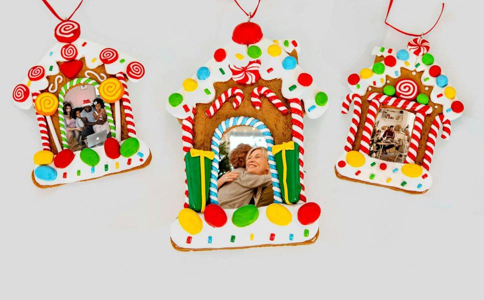 Ceramic Christmas Tree Hanging Photo Frame Decorations in Multicolour, Pack Sizes 3 or 12 image 1