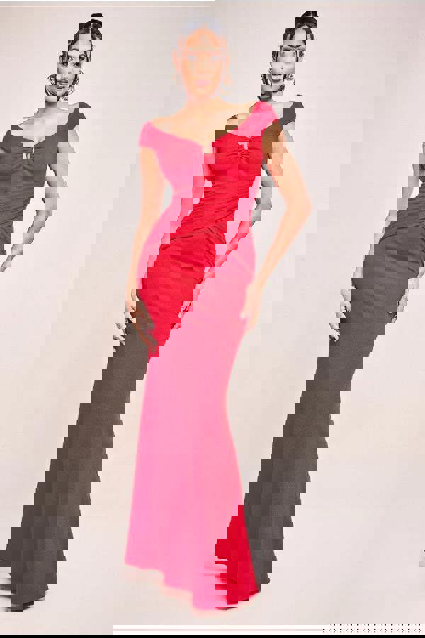 Bardot Pleated Maxi With Metal Trim Maxi Dress - Red DR4306