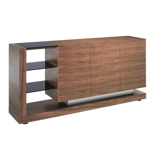 Angel Cerdá Sideboard walnut, brushed steel and black glass top 3140