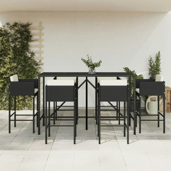 Berkfield 7 Piece Garden Bar Set with Cushions Black Poly Rattan