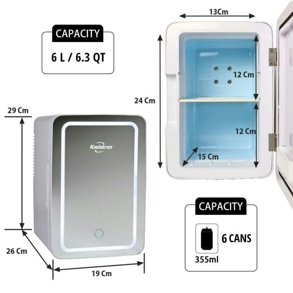 Koolatron 6L Beauty Fridge Skincare Cosmetic Mini Fridge for Bedroom Silver