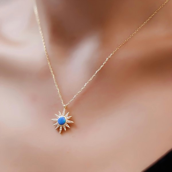 Spero London Blue Opal Sun Sterling Silver Necklace