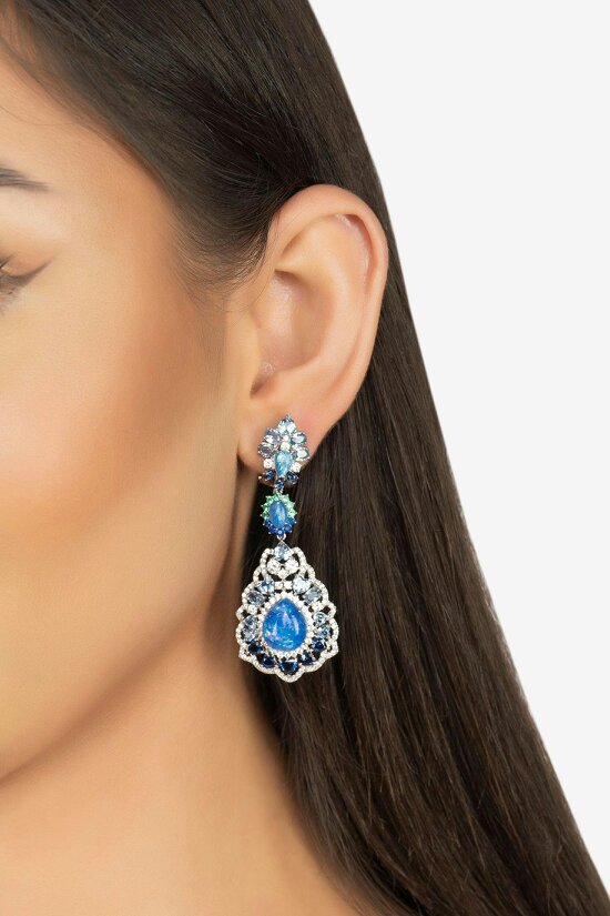 Latelita Mariana Blue Opal Drop Earrings Silver