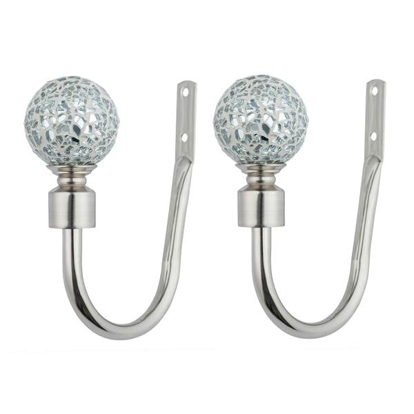 A.Unique Home Pair of Crackle Ball Metal Holdbacks (Pair of Holdbacks) - Brushed Steel