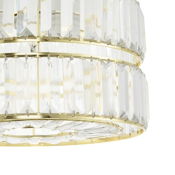 Chic Double Tier Gold Pendant Light Shade with Rows of Acrylic Prisms Image 3