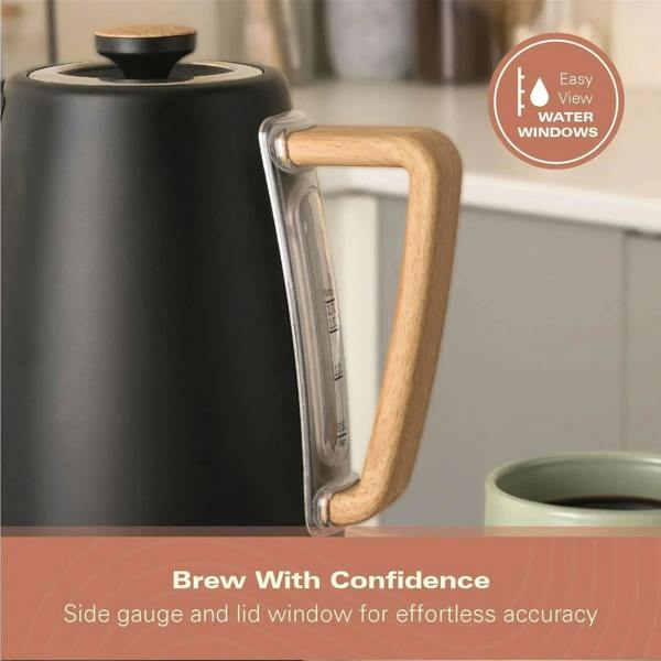 Hamilton Beach Scandi 1.7L Kettle - Matte Black with Wood Effect