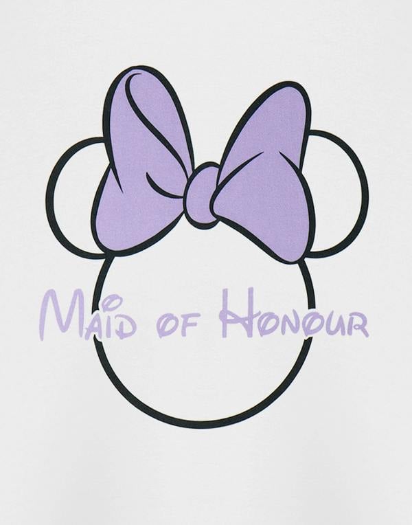 Disney Minnie Mouse Womens White Maid Of Honour Hen Party Short Sleeved T-Shirt