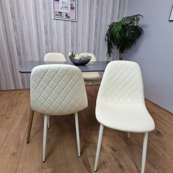 Kosy Koala Wooden Rectangle Dining Table Set Grey Table with 4 Cream Gem Patterned Chairs