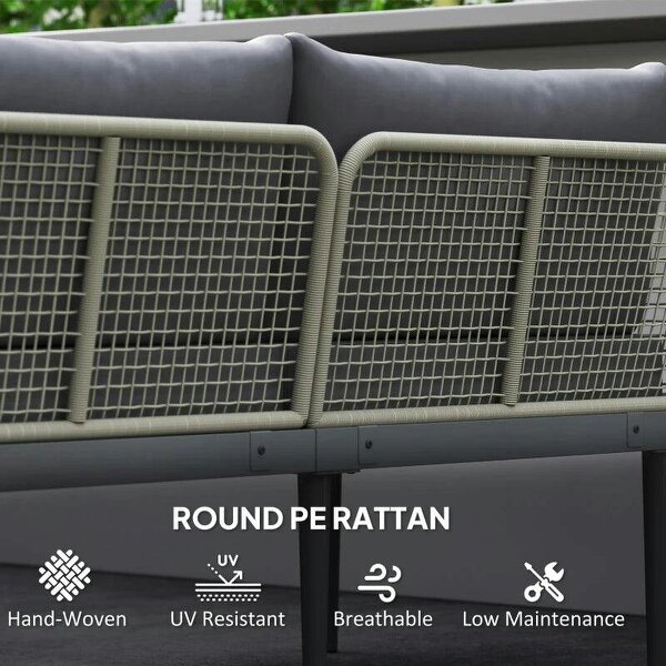 Thee-Piece 'L' Rattan Sofa Set - Grey
