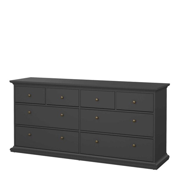 Wyld Haus Osaka Farmhouse Dark Grey Wide Wooden Chest 8 Drawers