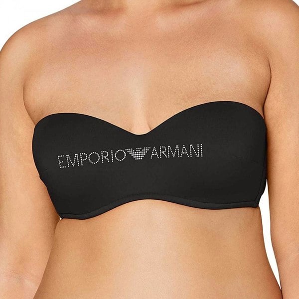 Emporio Armani Logo Padded Bikini Top, Black