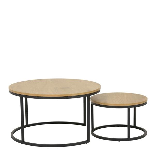 Wyld Haus Odense Wild Oak Effect Round Nesting Coffee Table Set Black Metal Legs