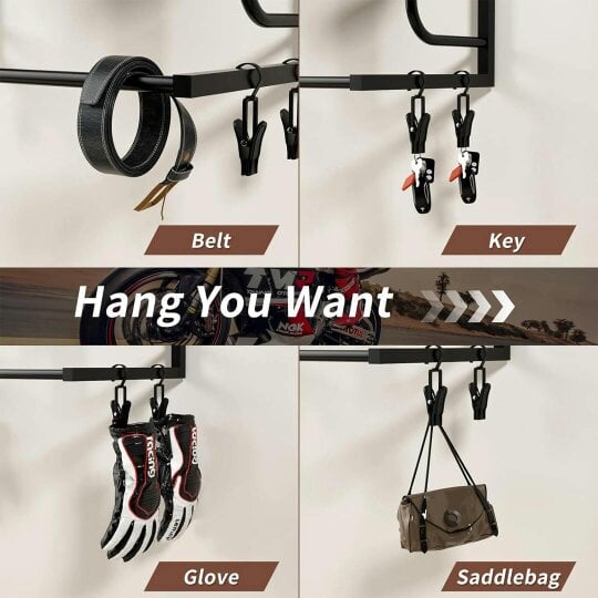 Havendro Motorcycle Helmet Holder Wall-Mounted Helmet Rack with 4 Glove Chips& Hooks