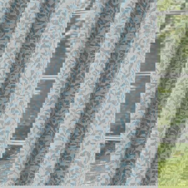 Enhanced Living Ice Blue 100% Blackout Jacquard Leaf Curtains - Thermal/Energy Saving Pair with Eyelets For Living Room & Bedrooms