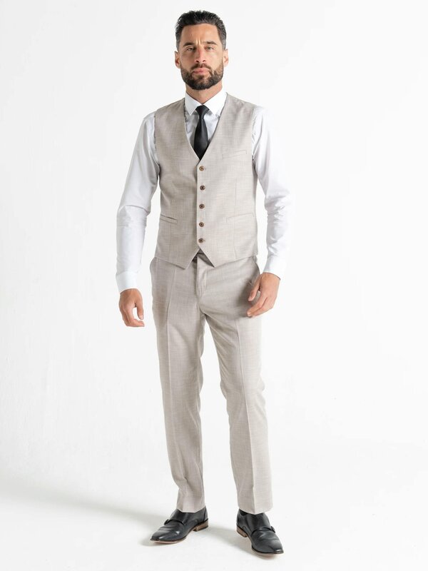 V2 Classic Kensignton Three Piece Suit - Cream with Light Brown Checks