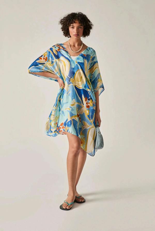 James Lakeland Blue Abstract Floral Kaftan