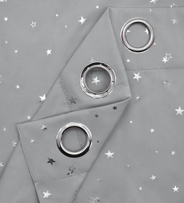 Velosso Trendy Star Print Ring Top Thermal Blackout Curtains, Energy Saving Bedroom Curtains, Easy Care, Wrinkle Resistant - 117cm x 183cm