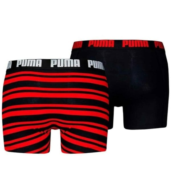 Puma - 2 - Pack Heritage Stripe Boxer Briefs, Red/Black - Boxers - and - Briefs.net