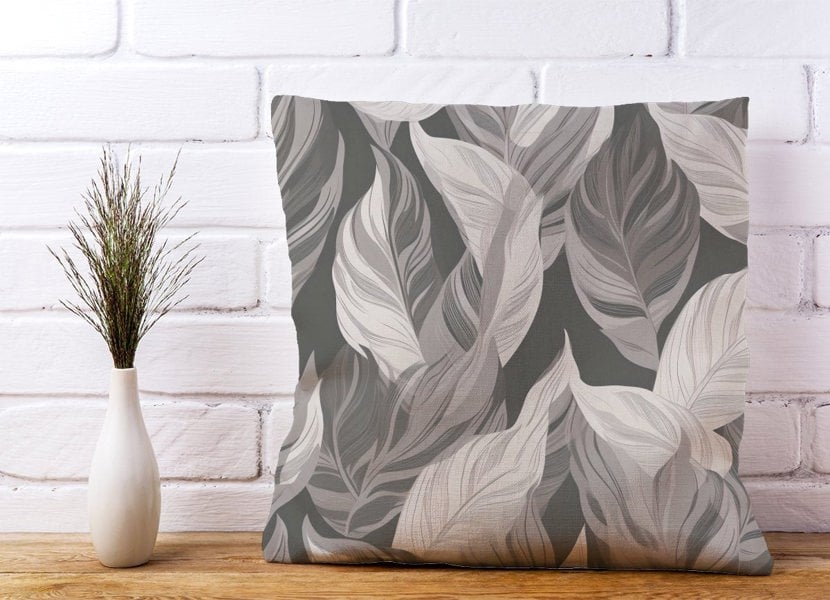 Warren Reed Grey Floral Leaves Cushions