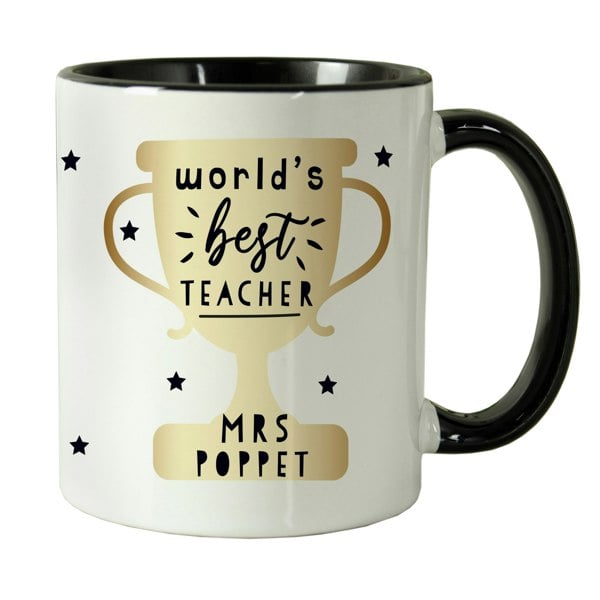 Personalised Memento Company Personalised Best Teacher Black Handled Mug