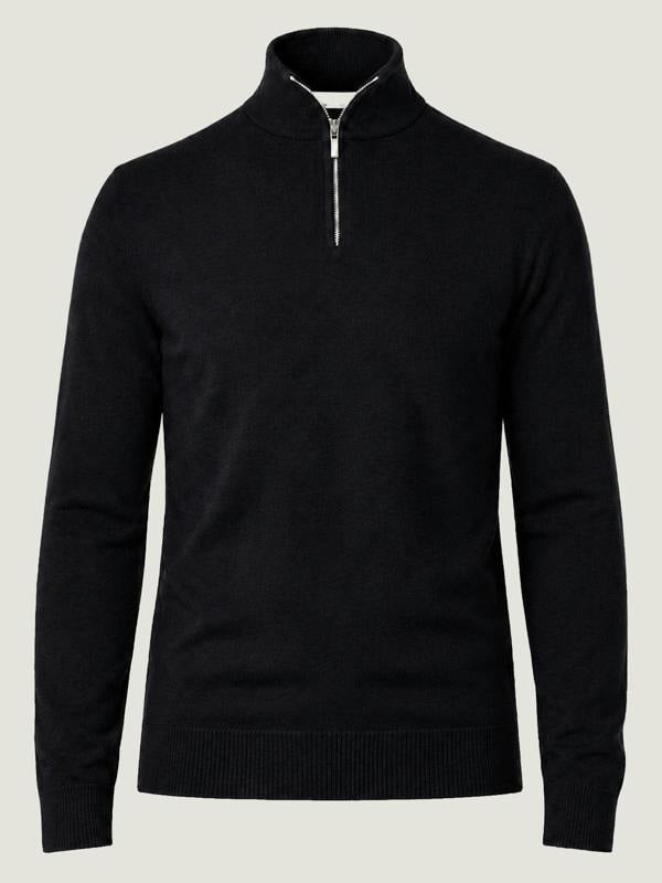 Serran London Men's Half Zip Wool Jumper - Black