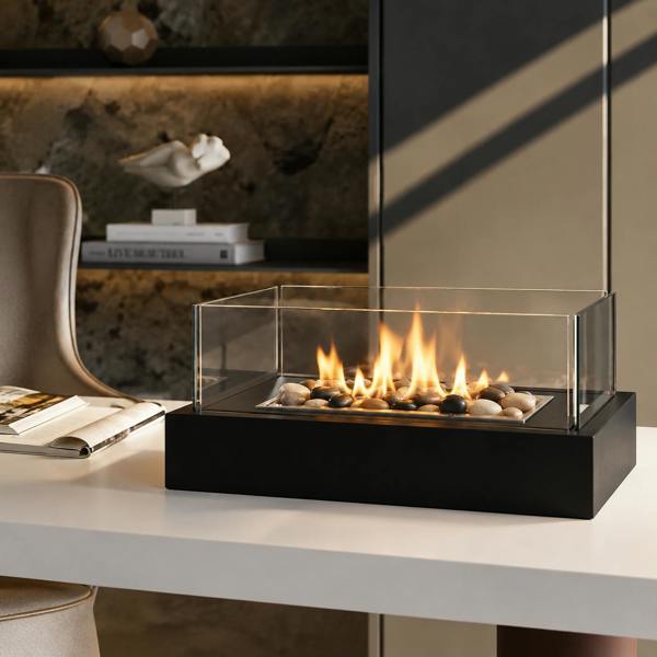 Groundlevel Tabletop Fire Pit with Pebbles
