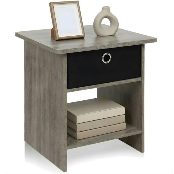 WALPLUS Modern Furniture Piece for Stylish and Functional Home Use | 10004GYW/BK End Table Night Stand with Bin Drawer, French Oak Grey/Black