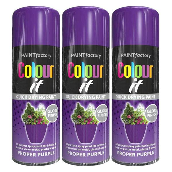Paint Factory 3X  Proper Purple Gloss Spray Paint 250ml