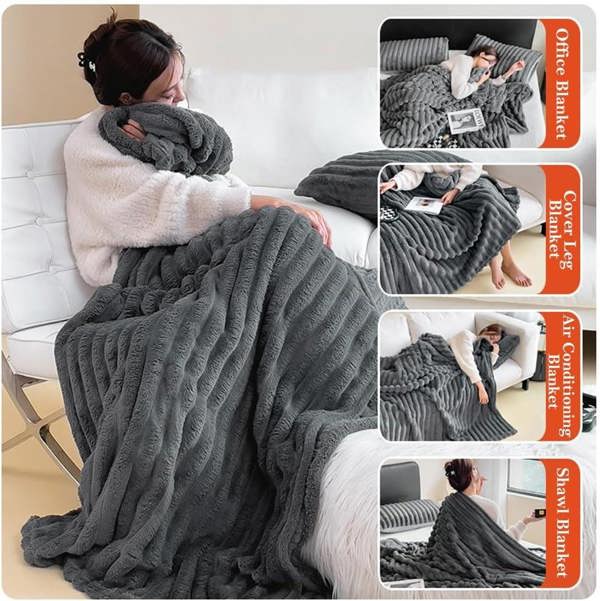 Dyzi Luxurious Faux Fur Winter throw Blanket Double-Sided Soft Cozy