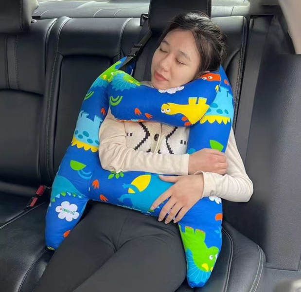 Anypillow Car Travel Pillow Blue Dinosaur 1 Set for Kids and Adult Neck Head Support H-Shape Travel Pillow