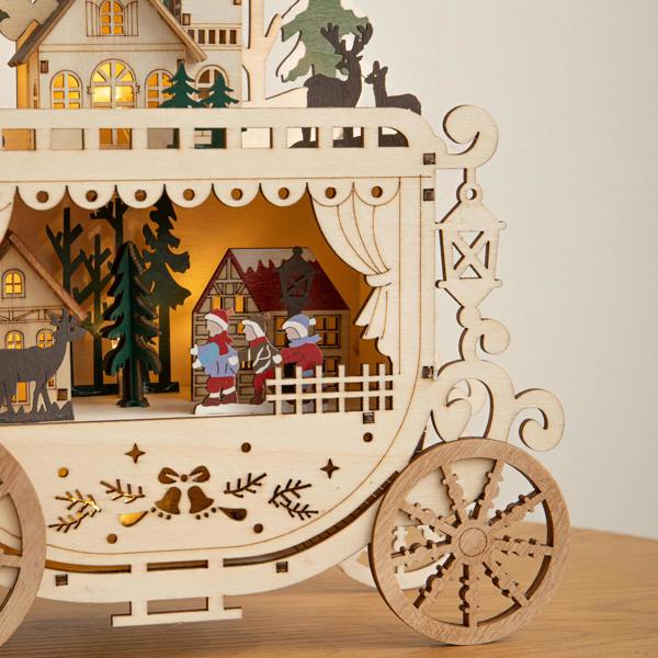 Samuel Alexander 25cm Battery Powered Light Up Wooden Christmas Carriage Village with Warm White LEDs