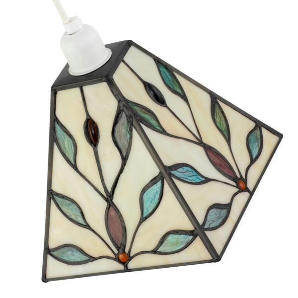 Square Tiffany Glass Pendant Light Shade with Emerald Green Leaves Image 8