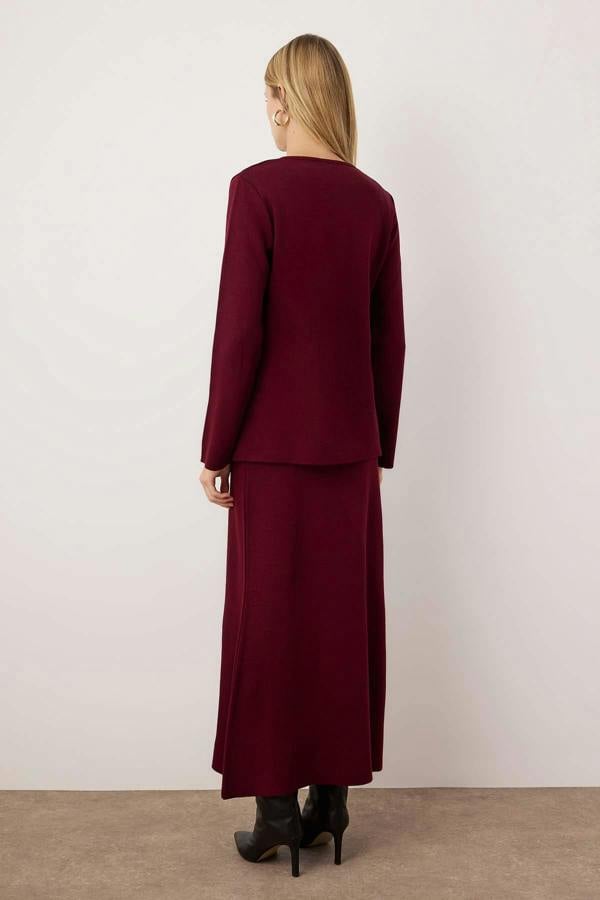 2-Piece Gold Button Detail V Neck Knitted Cardigan and Skirt Co-ord