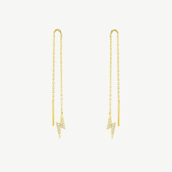 Spero London Lightning Bolt Sterling Silver Chain Drop Earring - Pair