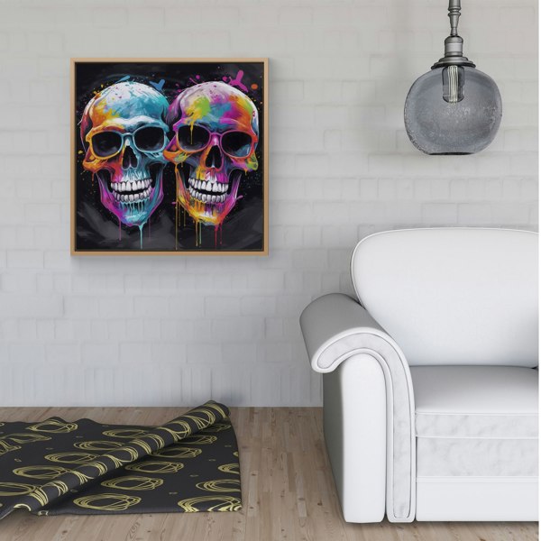 Warren Reed Splash Art Happy Skeletons In Glasses Framed Canvas