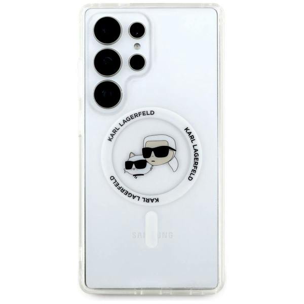 Karl Lagerfeld Button Karl & Choupette Heads Printed Logo Case with MagSafe for Samsung Galaxy S25 Ultra 6.9" Clear - KLHMS25LHLSKCH