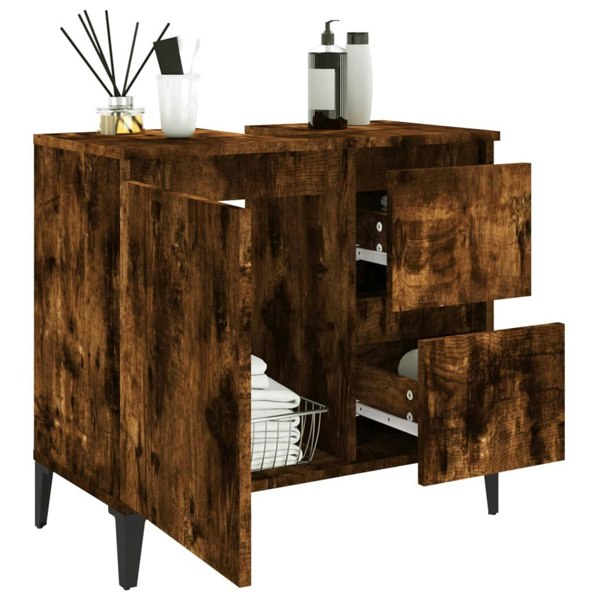 Berkfield Bathroom Cabinet Smoked Oak 65x33x60 cm Engineered Wood
