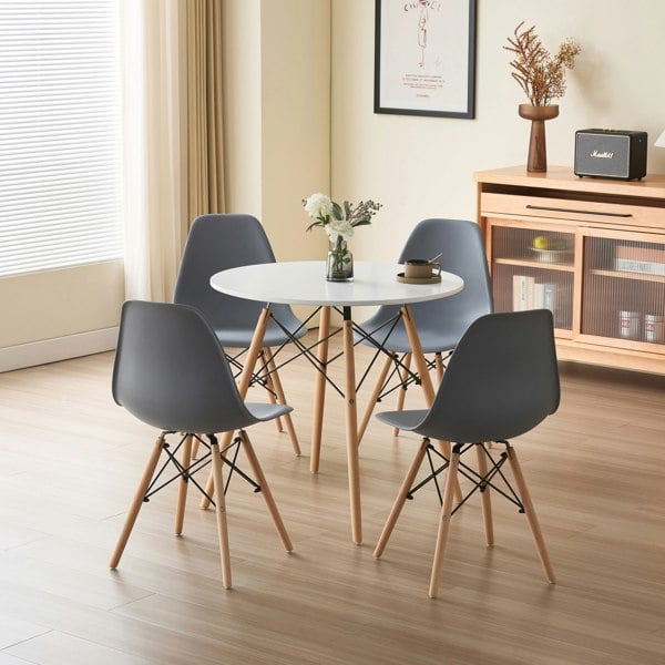 Comfy Living 5 Piece Dining Set Round Table White Top 4 Chairs Black White Grey Dining Area