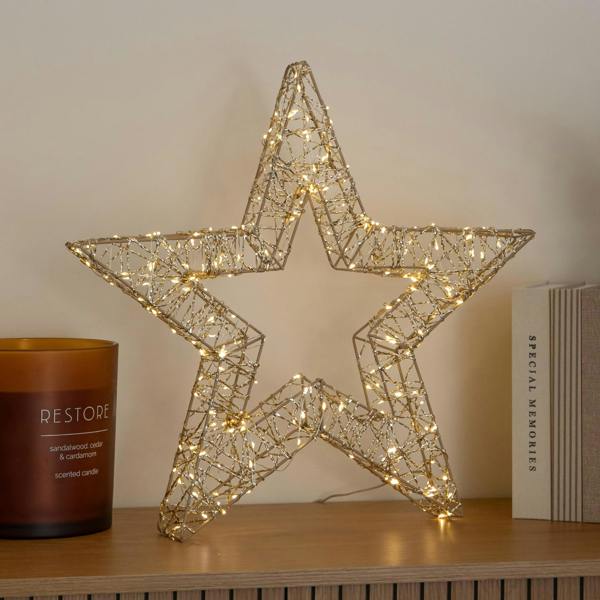 Samuel Alexander 50cm Gold Light Up Christmas Star with 240 Warm White LEDs & Timer