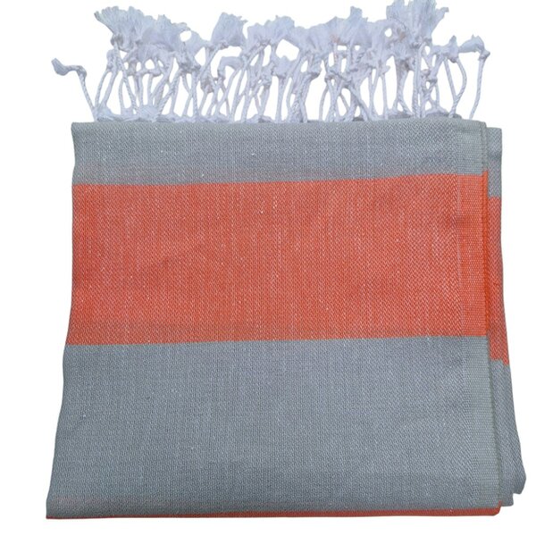 Cotton and Olive Olympos Cotton Hammam Towel - Warm Grey and Coral