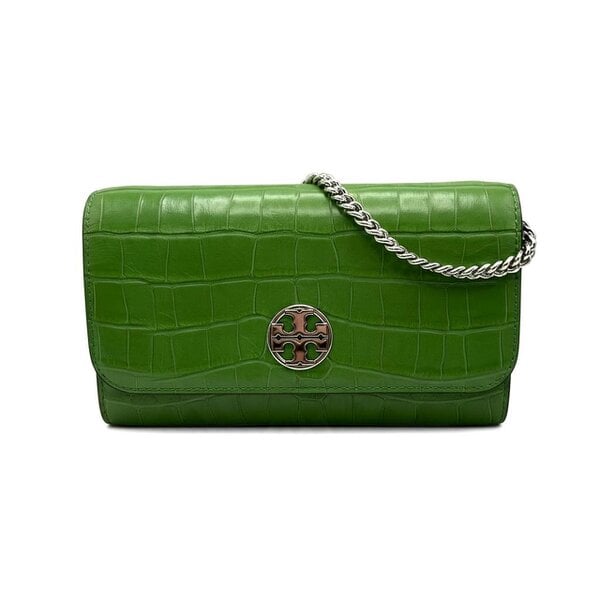 Tory Burch Willa Embossed Chain Wallet Palm Green