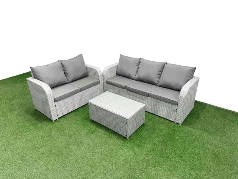 Fimous 5 Seater PE Rattan Wicker Garden Furniture Patio Conservatory Sofa Set with Rectangular Coffee Table 3 Seater Sofa Love Sofa