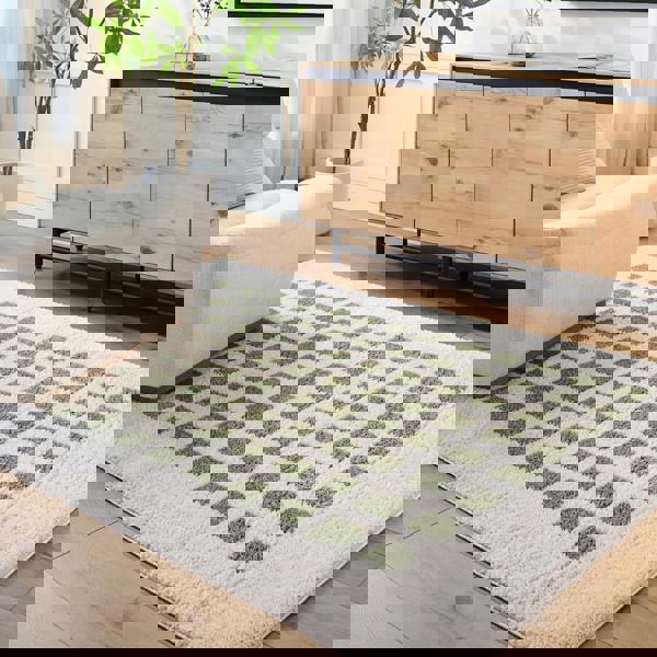 Livabliss Fossay Shag-Washable Beige Green Modern High Pile Rug