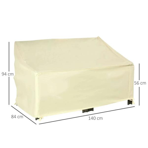 Beige 2-seater sofa cover with stitched panels and secure bottom fasteners
