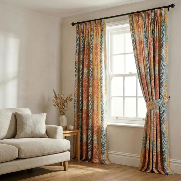 Peru made-to-measure curtains in Multi, styled in a living room