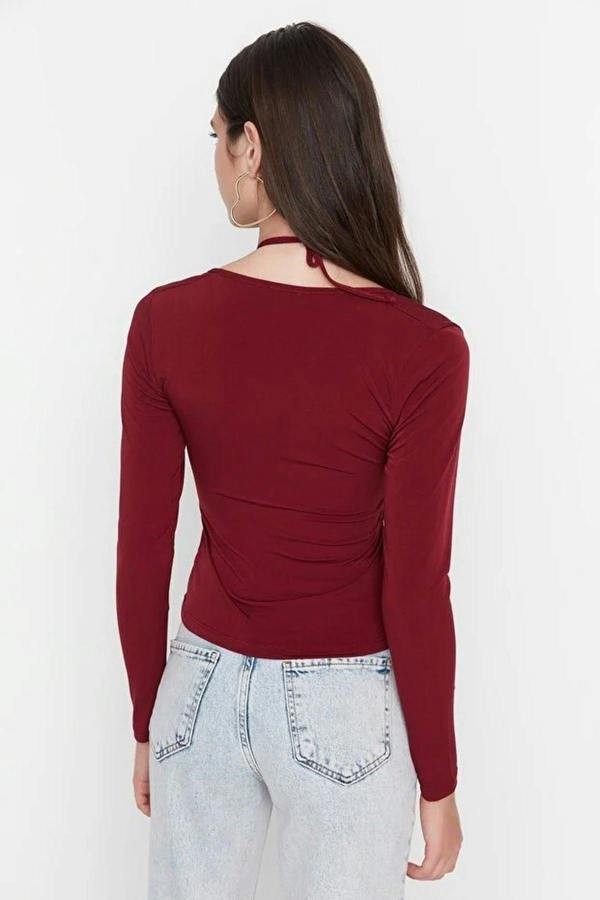WOVCOR Knit Blouse with Neck Tie Detail
